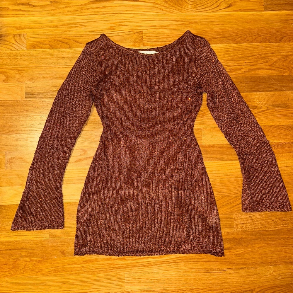ASTA RESORT Maya Sleeve Mini Dress - Chocolate Sequin